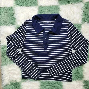 Navy Blue Striped Women's Long Sleeved Baby Tee Top by Abercrombie & Fitch